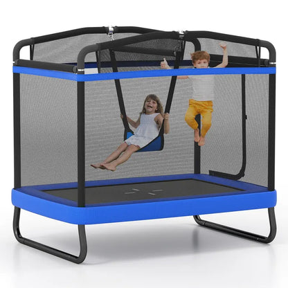 6 x 4 Foot Rectangular Kids’ Trampoline  Compact Bounce Zone with Integrated Swing