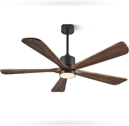 60-Inch Outdoor Ceiling Fan with Integrated LED Light & Remote  Modern DC Motor, 5 Wood Blades, 6-Speed Reversible (Dark Brown)
