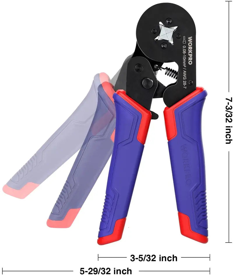 WORKPRO Self-Adjusting Ratchet Ferrule Crimper (AWG 287) with Ergonomic Grip