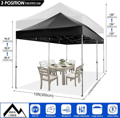COBIZI 10×20 ft Commercial Pop-Up Canopy Tent  Heavy-Duty Frame, 6 Sidewalls, Wind/Waterproof Gazebo with Roller Bag