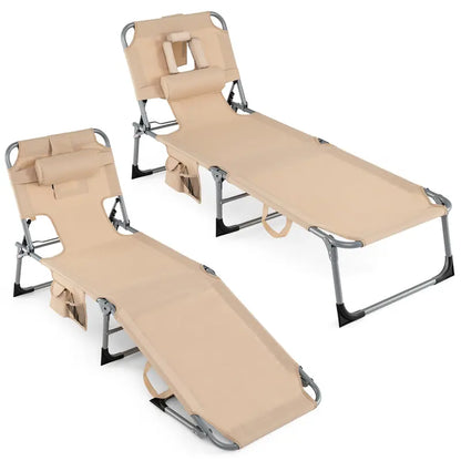 Adjustable Beach Lounge Chair  Folding Sun Lounger with 4-Position Reclining Backrest