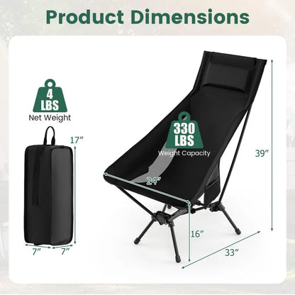 High-Back Portable Outdoor Chair for Beach, Hiking, and Backyard Use