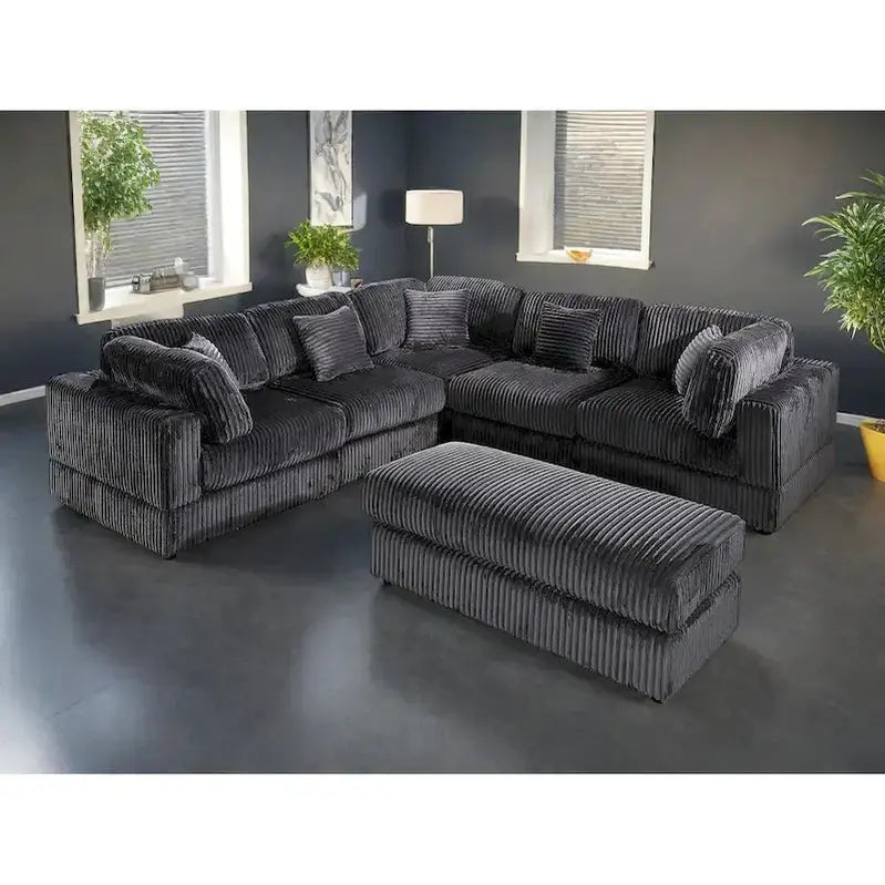Modular L-Shaped Corduroy Sectional Sofa  6-Piece DIY Configurable Upholstered Set