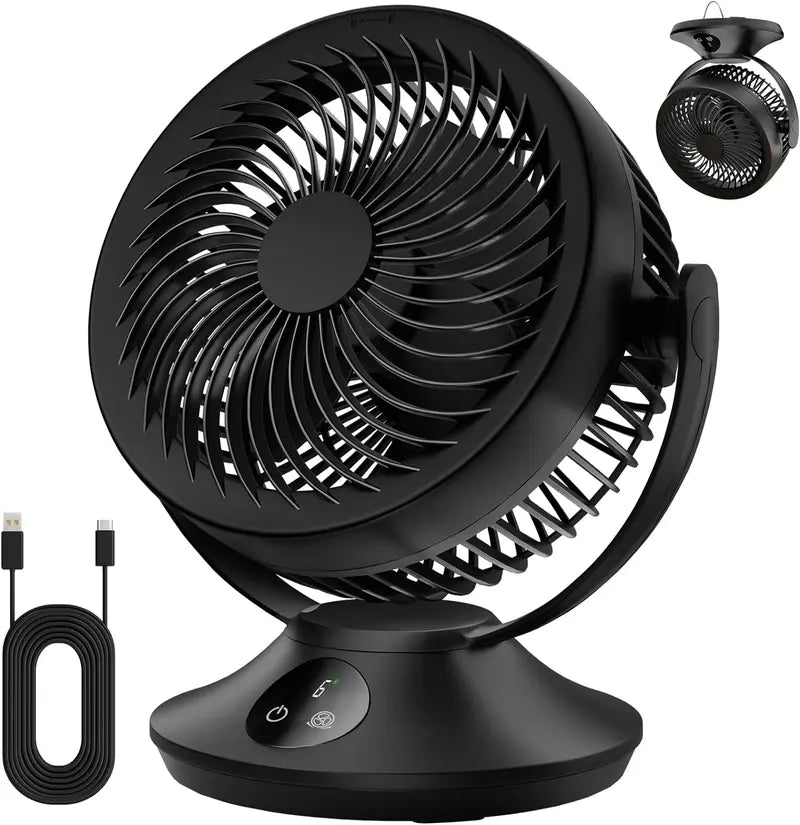 Brand Portable Desk Fan, 12000mAh Rechargeable Air Circulator with 6 Speeds, 360° Tilt, 90° Oscillation, Timer for Home & Office