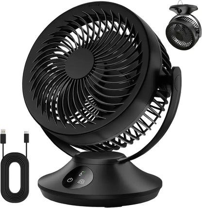 Brand Portable Desk Fan, 12000mAh Rechargeable Air Circulator with 6 Speeds, 360° Tilt, 90° Oscillation, Timer for Home & Office