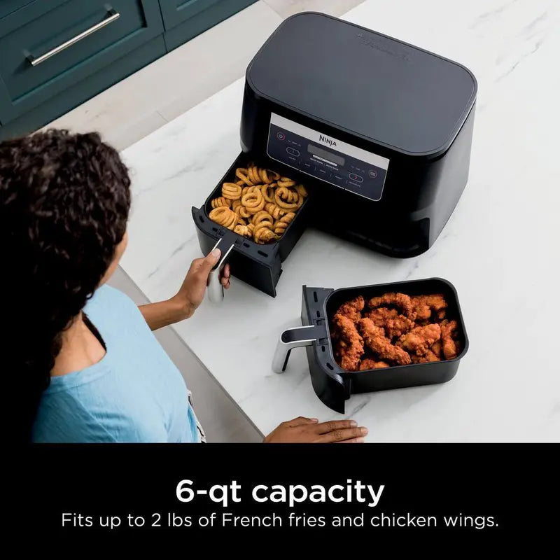 NINJA Foodi 6 qt. 5 in-1 2-Basket Black Air Fryer with DualZone Technology DZ090 DZ090
