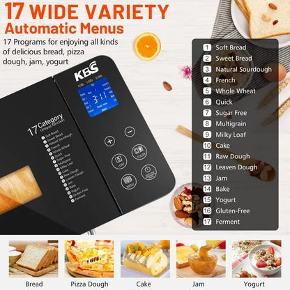 KBS 17-in-1 Stainless Steel Bread Maker with Dual Heating Elements