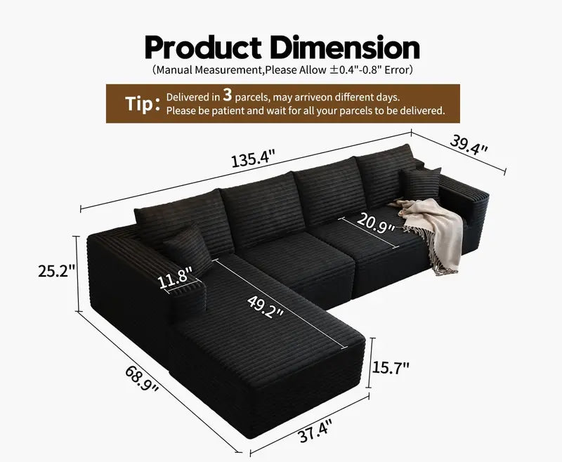 Cloud Modular L-Shaped Sectional Sofa  107.5-Inch Modern Minimalist Upholstered Couch with Chaise