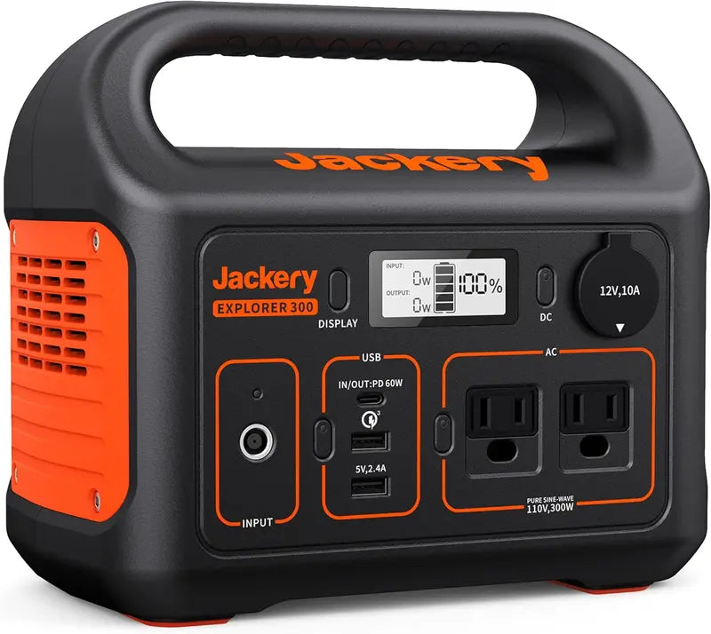 Jackery Explorer 300 Portable Power Station: 293Wh Lithium Battery, 110V/300W AC Output, Solar-Ready