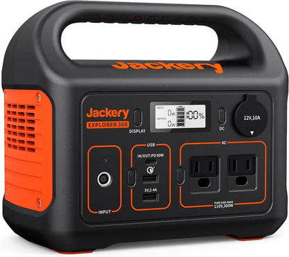 Jackery Explorer 300 Portable Power Station: 293Wh Lithium Battery, 110V/300W AC Output, Solar-Ready