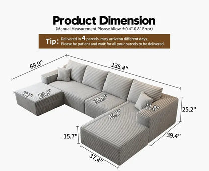 Cloud Modular L-Shaped Sectional Sofa  107.5-Inch Modern Minimalist Upholstered Couch with Chaise