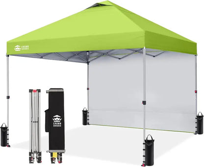 CROWN SHADES 10′ x 10′ Pop-Up Canopy with Single Sidewall: Portable Event Shelter for Parties, Campgrounds, and Outdoor Markets — Includes STO-N-Go Carry Bag