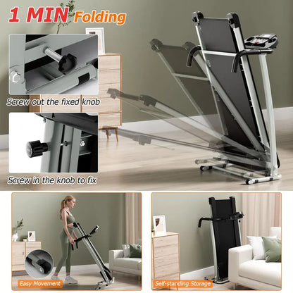 LED-Display Folding Treadmill  Home Running Machine with Phone Holder & Smooth Fold Design