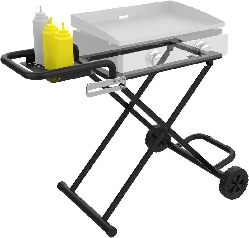 Heavy-Duty Foldable Grill Cart  22″ × 17″ Dual-Tier Design for Grilling and Prep Space