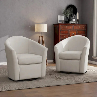 Set of 2 Modern Swivel Barrel Chairs  Upholstered Living Room Accent Seating with 360-Degree Rotation