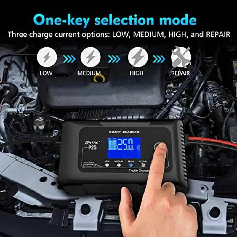 25A Smart Battery Charger  Dual-Voltage (12V/24V), Lithium & AGM Compatible, Trickle/Maintainer/Deep-Cycle Function