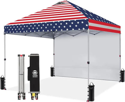 CROWN SHADES 10′ x 10′ Pop-Up Canopy with Single Sidewall: Portable Event Shelter for Parties, Campgrounds, and Outdoor Markets — Includes STO-N-Go Carry Bag