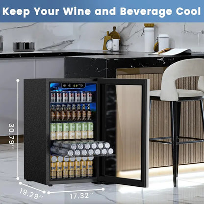 130-Can Mini Beverage Fridge  3.2 Cu. Ft. Compact Refrigerator with Adjustable Temp Control, Ideal for Home, Office or Bar (Black)