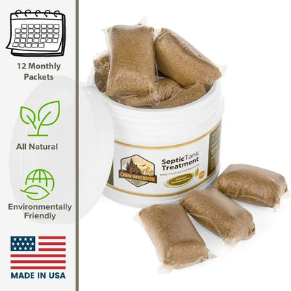 EcoSafe 12-Pack Septic Tank Treatment  1 Year Supply, Natural Flush Bacteria for Odor & Backup Prevention, Made in USA