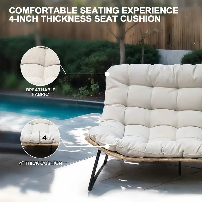 Crestlive All-Weather Outdoor Loveseat  Rattan Weave with Plush Cushions, Beige Patio Sofa