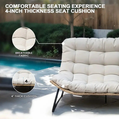 Crestlive All-Weather Outdoor Loveseat  Rattan Weave with Plush Cushions, Beige Patio Sofa