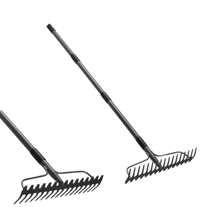 17-Tine Stainless Steel Garden Rake with Durable Metal Handle and Ergonomic Grip