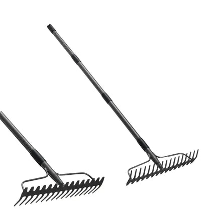 17-Tine Stainless Steel Garden Rake with Durable Metal Handle and Ergonomic Grip