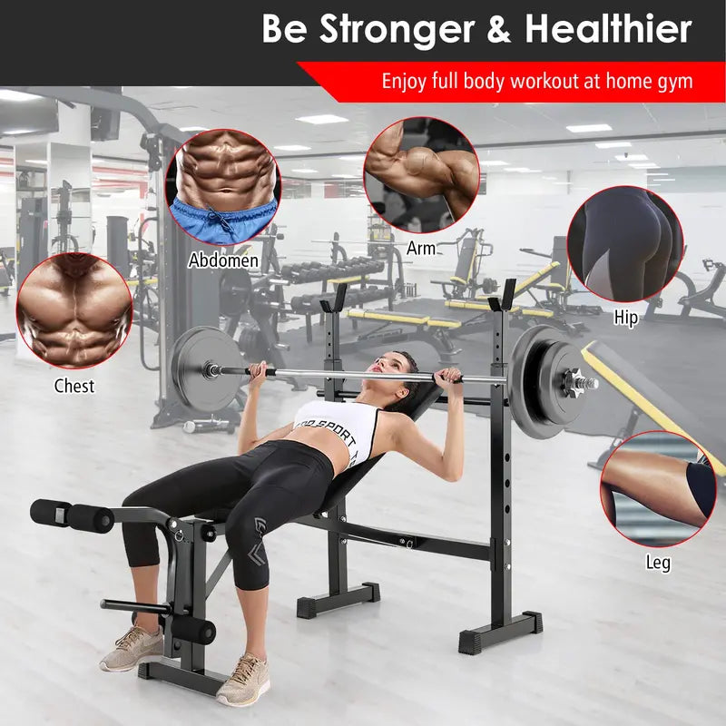 Foldable Olympic Weight Bench & Rack Combo  Adjustable Workout Station with Leg Developer Attachment