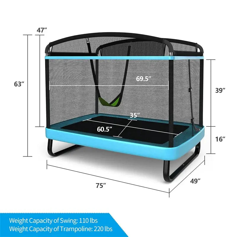 6-Foot Rectangular Kids Trampoline  ASTM-Certified Indoor/Outdoor Bouncer with Enclosure and Swing (220 lb Max)