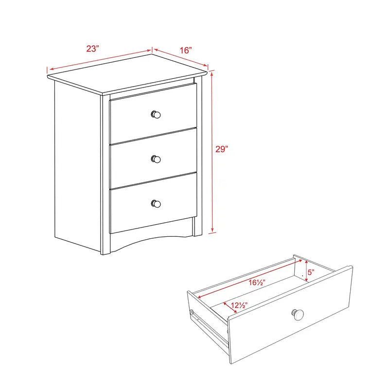 Prepac Sonoma 3-Drawer Nightstand, Black Finish, Brushed Nickel Knobs, Metal Glide Drawers