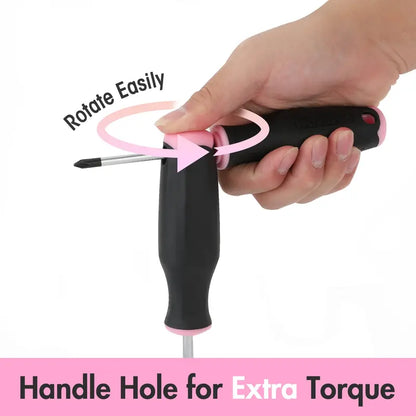 WORKPRO Pink Magnetic Screwdriver Set  6-Piece (3 Slotted + 3 Phillips), Ergonomic Stubby Design, Cr-V Shafts