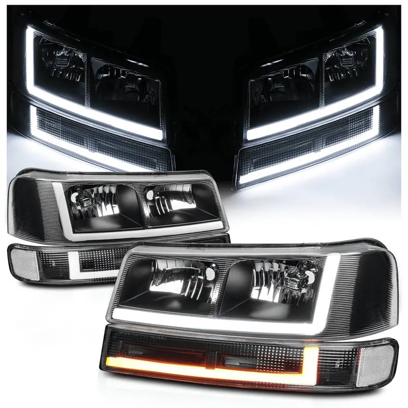 Set of 4 LED Running Light Bars (L+R) with Black Headlights &amp; Bumper Signals  Direct-Fit Upgrade for 20032023 Chevrolet Express Vans