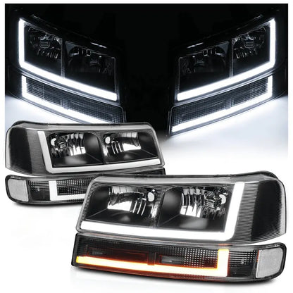 Set of 4 LED Running Light Bars (L+R) with Black Headlights &amp; Bumper Signals  Direct-Fit Upgrade for 20032023 Chevrolet Express Vans