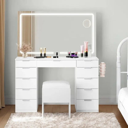 Moasis Illuminated Vanity Cabinet — 46-Inch LED Mirror, Built-in Outlet, Hair Dryer Rack, and Slim Profile