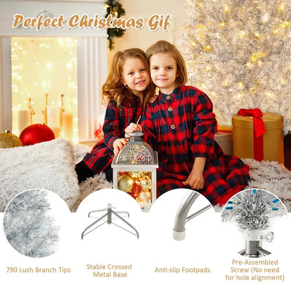 6-Foot Silver Pencil Christmas Tree  Electroplated Tinsel Finish with Pre-Installed Lights