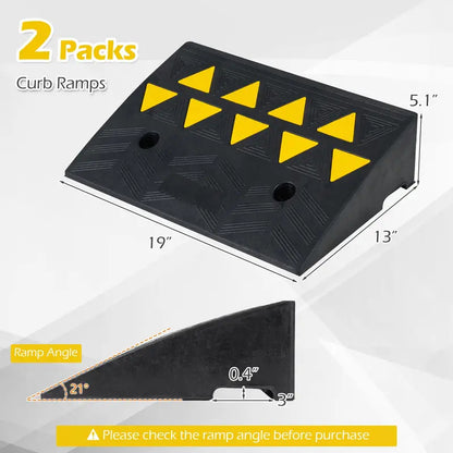 Dual-Pack Rubber Curb Ramp  Driveway Threshold Ramps with 5-Inch and 6.3-Inch Height Options