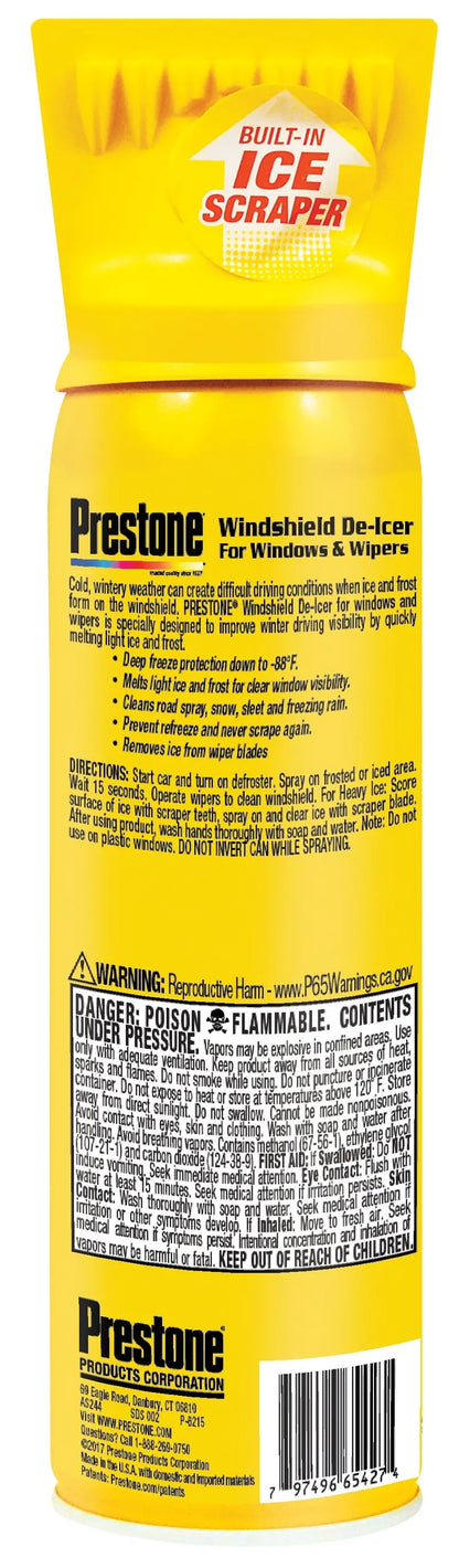 Prestone 17 oz Windshield De-Icer Spray & Ice Scraper  Fast Melting, Safe for Glass & Paint