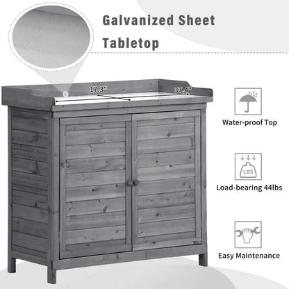 cenadinz Outdoor 39 in. Potting Bench Table, Rustic Garden Wood Workstation Storage Cabinet Garden Shed H-WF285324AAE