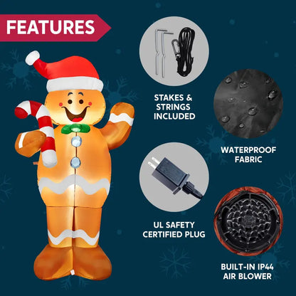 SYNCFUN 5ft Inflatable Gingerbread Man with LEDs, Weather-Resistant, Easy Setup Outdoor Decoration