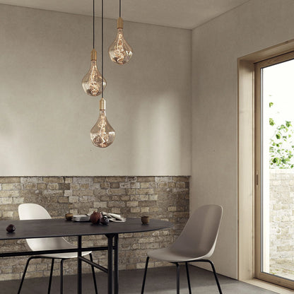 Triple Pendant in Oak + Voronoi II