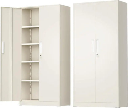 Greenvelly 72-Inch Locking Metal Storage Cabinet — 2-Door Garage or Office Organizer with Adjustable Shelves