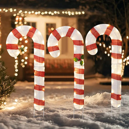 Set of 3 Lighted Candy Cane Decorations with 75 Warm White LEDs Each