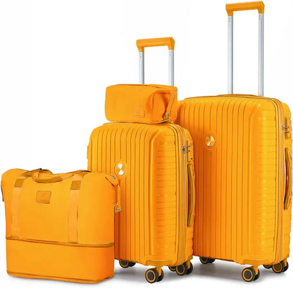 Lightweight 5-Piece PP Hardshell Carry-On Luggage Set  Dual Spinner Wheels & TSA Lock Travel Suitcases