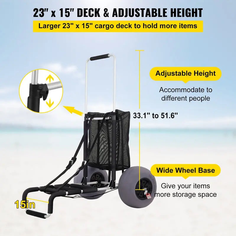 Heavy-Duty Folding Beach Cargo Cart: 165-LB Capacity, All-Terrain Balloon Tires