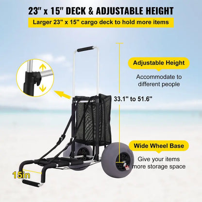 Heavy-Duty Folding Beach Cargo Cart: 165-LB Capacity, All-Terrain Balloon Tires