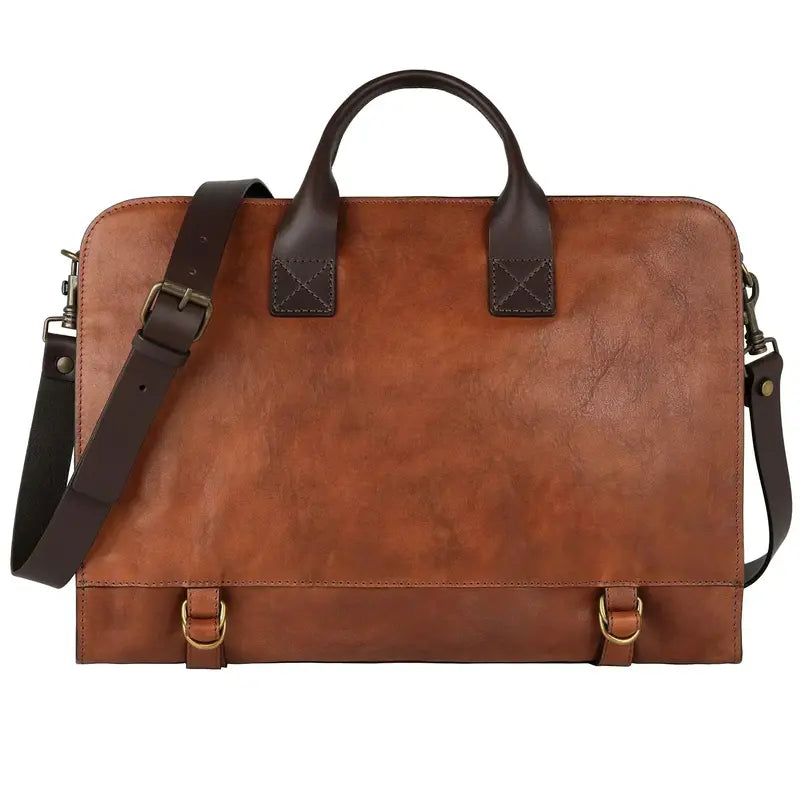Premium Leather Laptop Briefcase with Messenger-Style Carry and Universal Device Fit