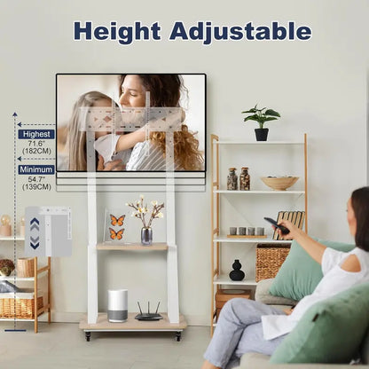 Hellsehen Mobile TV Stand  Adjustable Height Rolling Cart with Casters for Flat-Screen TVs