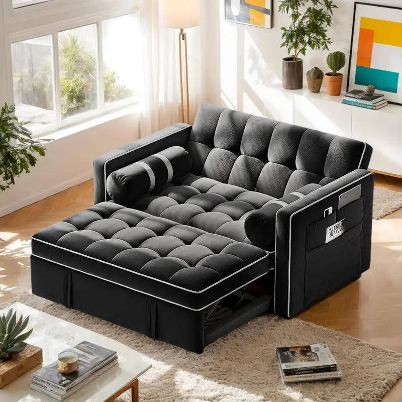 Convertible 3-in-1 Sleeper Sofa Bed  Modular Futon with Reclining Backrest, Pull-Out Mattress, and Storage Compartment