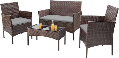 Homall 4-Piece Indoor-Outdoor Rattan Patio Set  Brown & Beige Woven Seating