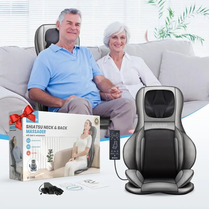 COMFIER Portable Shiatsu Back Massager | Neck & Shoulder Heating Pad with Rolling Compression Therapy for Full-Back Pain Relief